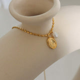 Titanium Steel Freshwater Pearl Pendant Necklace - Trendsi - Flyclothing LLC