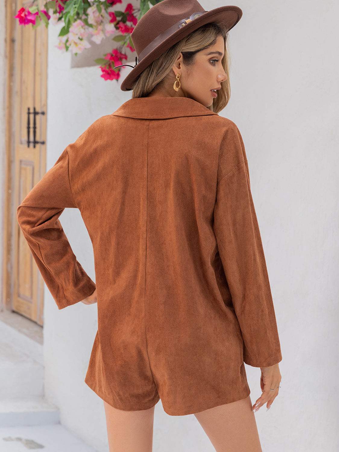Lapel Collar Long Sleeve Romper - Trendsi - Flyclothing LLC