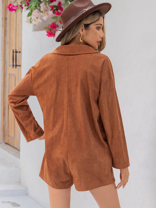 Lapel Collar Long Sleeve Romper - Trendsi