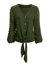 Tied Swiss Dot V-Neck Long Sleeve Blouse - Trendsi - Flyclothing LLC