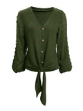 Tied Swiss Dot V-Neck Long Sleeve Blouse - Trendsi