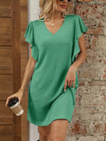 Ruffled V-Neck Cap Sleeve Mini Dress - Trendsi - Flyclothing LLC