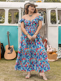 Plus Size Printed Cap Sleeve Dress - Trendsi
