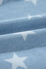Raw Hem Star Collared Neck Denim Top - Trendsi - Flyclothing LLC