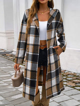 Plaid Long Sleeve Hooded Coat - Trendsi - Flyclothing LLC