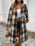 Plaid Long Sleeve Hooded Coat - Trendsi - Flyclothing LLC