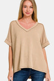 Zenana Corded Rib Short Sleeve High-Low T-Shirt - Trendsi - Flyclothing LLC