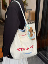 Letter Embroidered Canvas Shoulder Bag - Trendsi - Flyclothing LLC