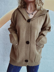Dropped Shoulder Long Sleeve Hooded Cardigan - Trendsi