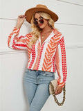 Geometric Collared Neck Long Sleeve Shirt - Trendsi - Flyclothing LLC