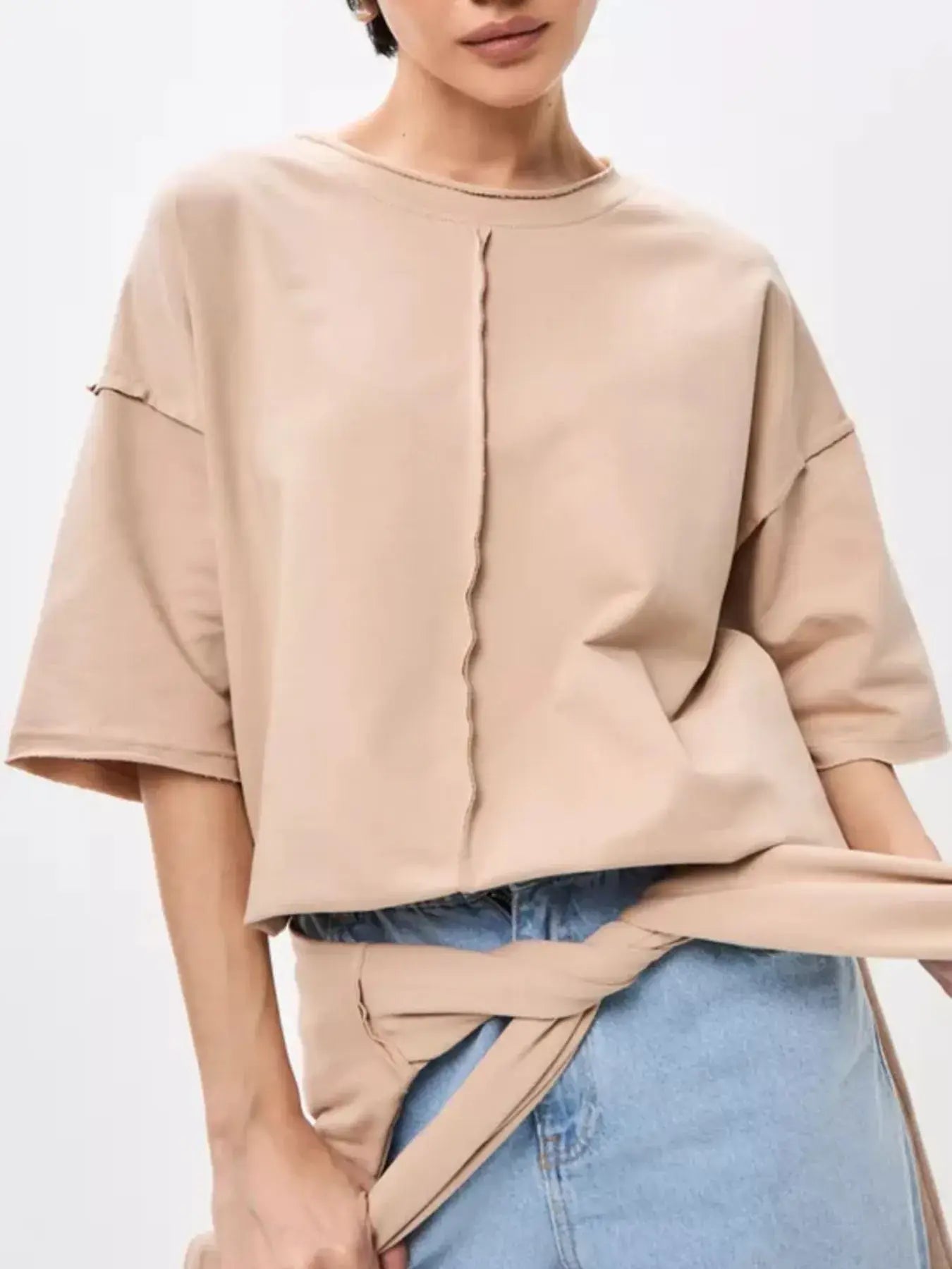 Round Neck Half Sleeve T-Shirt - Trendsi - Flyclothing LLC