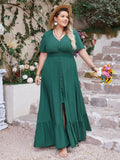 Plus Size Button Detail V-Neck Short Sleeve Maxi Dress - Trendsi