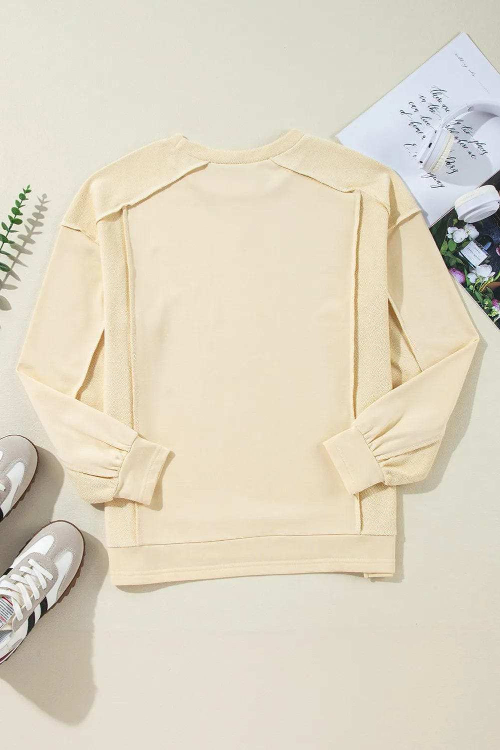 Exposed Seam Round Neck Long Sleeve Sweatshirt - Trendsi - Flyclothing LLC