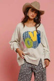 BiBi LOVE Heart Patch Slit French Terry Sweatshirt - Trendsi - Flyclothing LLC
