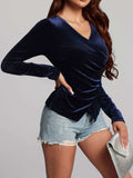 Ruched Surplice Long Sleeve Top - Trendsi - Flyclothing LLC