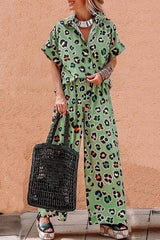 Leopard Collared Neck Top and Pants Set - Trendsi - Flyclothing LLC