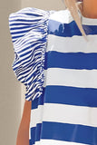 Ruffled Striped Round Neck Cap Sleeve Mini Dress - Trendsi