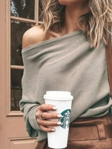Full Size One-Shoulder Ribbed Sweater Plus Size - Trendsi - Flyclothing LLC