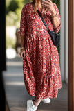 Plus Size Printed Notched Long Sleeve Dress - Trendsi - Flyclothing LLC