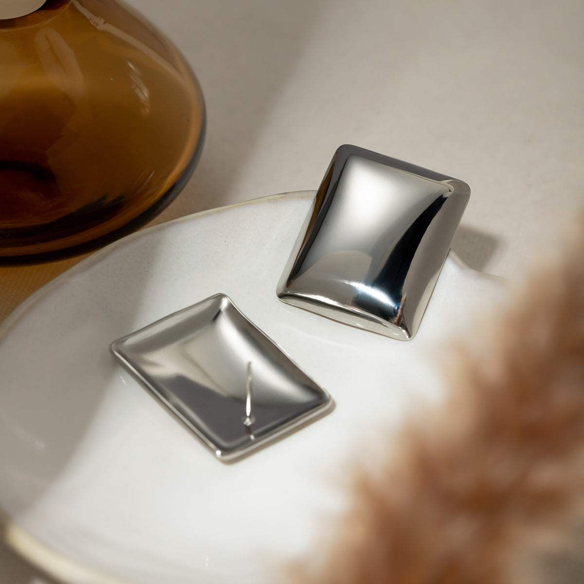 Stainless Steel Rectangular Stud Earrings - Trendsi - Flyclothing LLC