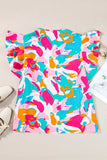 Plus Size Ruffled Printed Notched Cap Sleeve Blouse - Trendsi - Flyclothing LLC