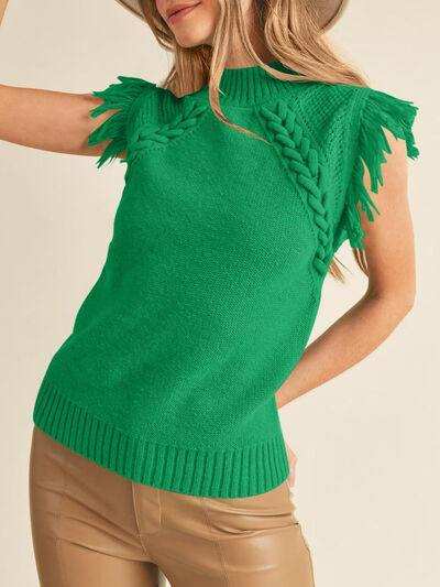 Lovelet Fringe Mock Neck Sweater Vest - Trendsi - Flyclothing LLC