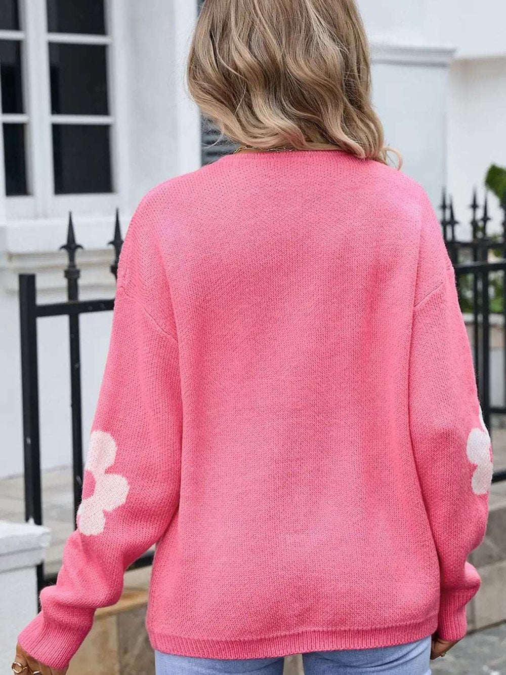 Angel Wings Flower Open Front Long Sleeve Cardigan - Trendsi - Flyclothing LLC