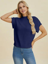 Double Take Full Size Mock Neck Short Sleeve Sweater - Trendsi - Flyclothing LLC