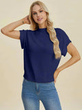 Double Take Full Size Mock Neck Short Sleeve Sweater - Trendsi - Flyclothing LLC