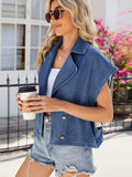 Buttoned Up Collared Neck Denim Top - Trendsi