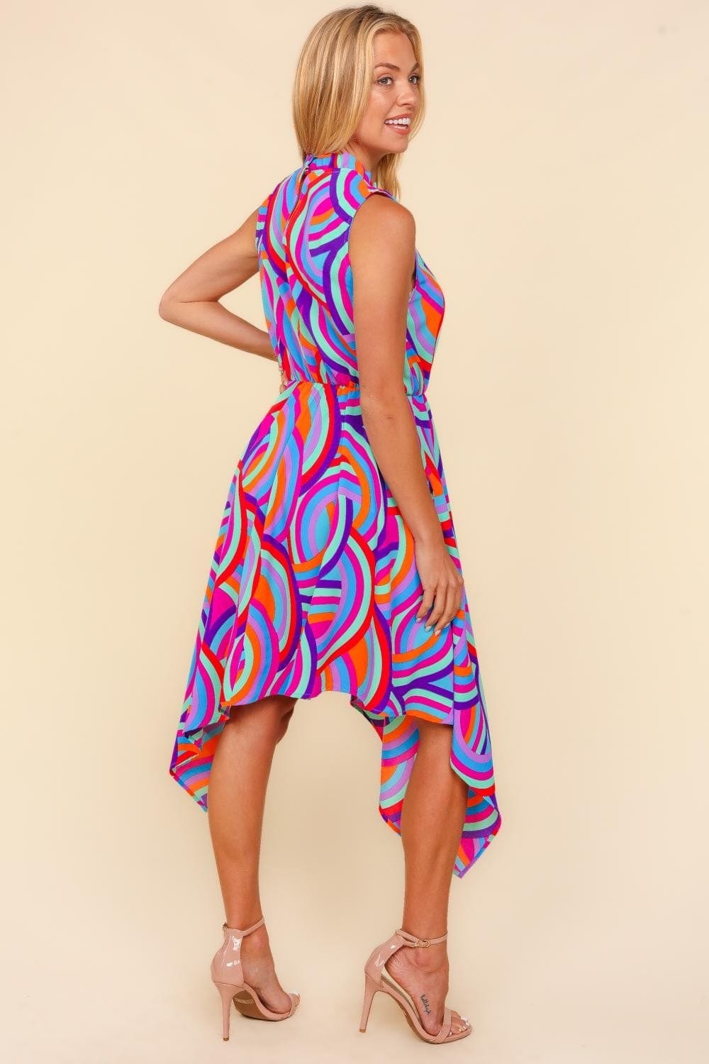 Haptics Full Size Mock Neck Sleeveless Printed Dress - Trendsi