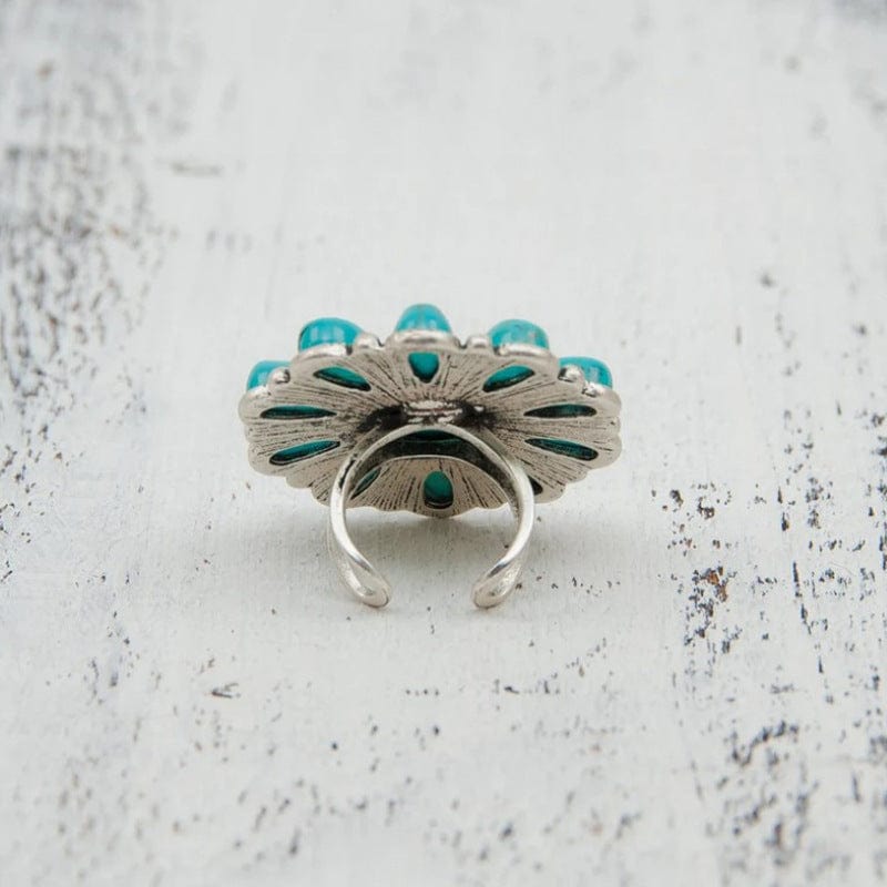 Artificial Turquoise Alloy Flower Ring - Trendsi