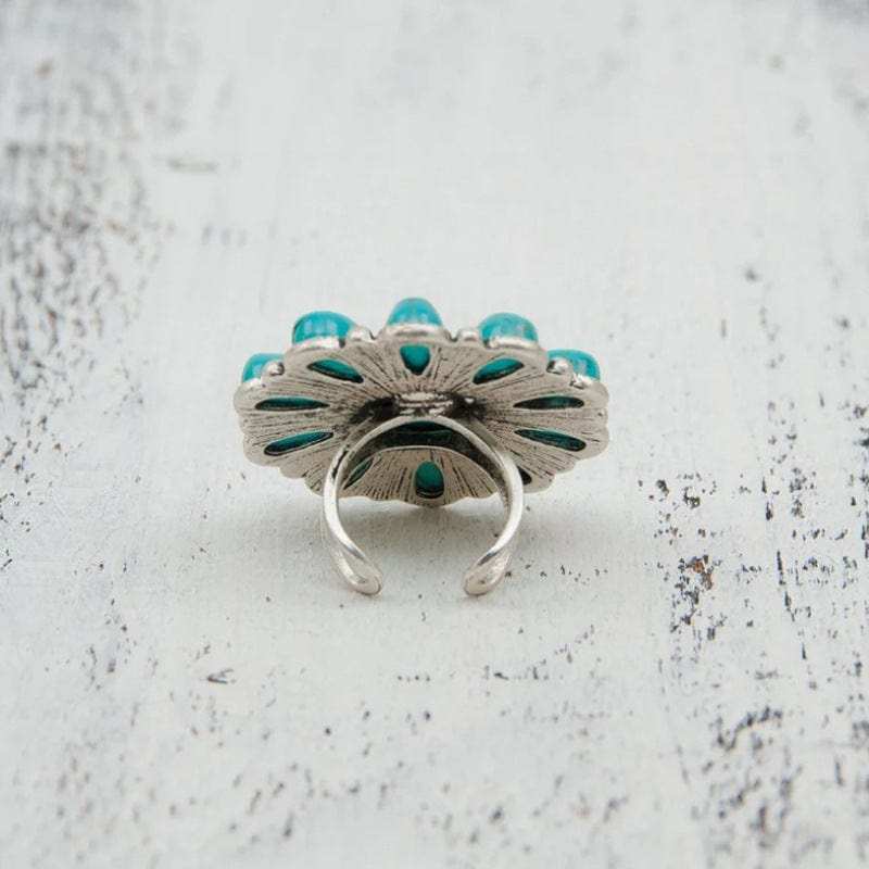 Artificial Turquoise Alloy Flower Ring - Trendsi - Flyclothing LLC