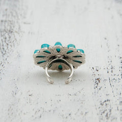 Artificial Turquoise Alloy Flower Ring - Trendsi
