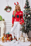 Christmas Tree Round Neck Long Sleeve Sweater - Trendsi