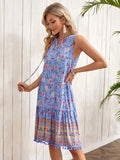 Tie Neck Sleeveless Floral Dress - Trendsi