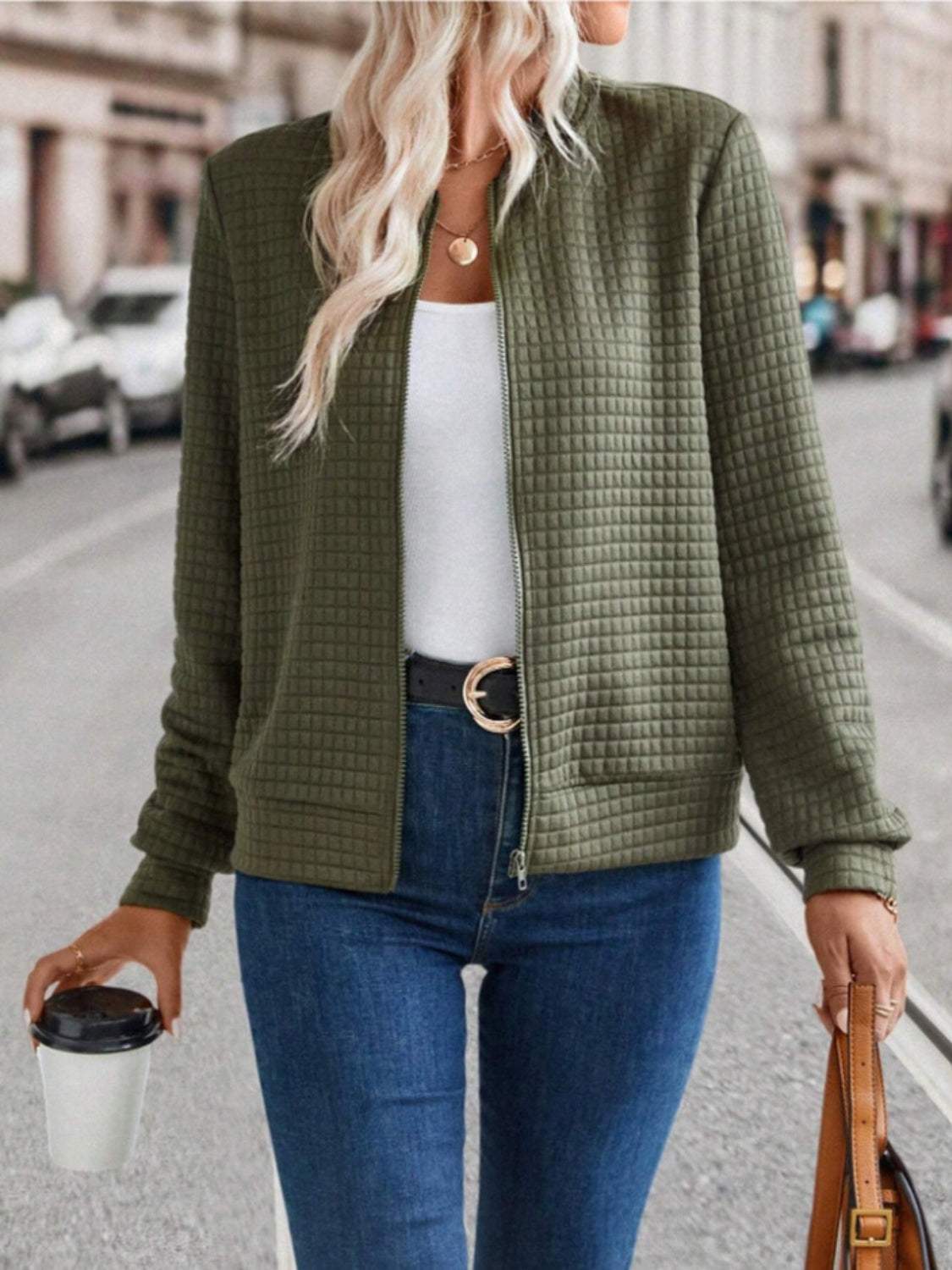 Zip Up Long Sleeve Jacket - Trendsi - Flyclothing LLC