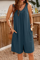Casual V-Neck Sleeveless Romper with Pockets - Trendsi - Flyclothing LLC