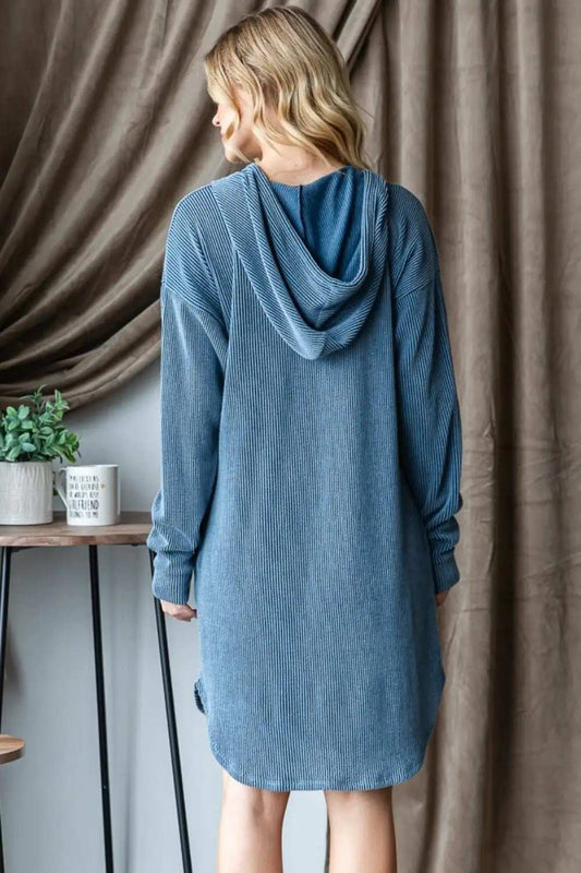 Heimish Ribbed Long Sleeve Hooded Dress - Trendsi - Flyclothing LLC