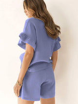 Ruffled Round Neck Top and Shorts Set - Trendsi - Flyclothing LLC