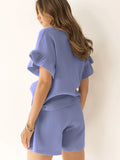 Ruffled Round Neck Top and Shorts Set - Trendsi