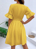 Cutout V-Neck Flounce Sleeve Mini Dress - Trendsi - Flyclothing LLC