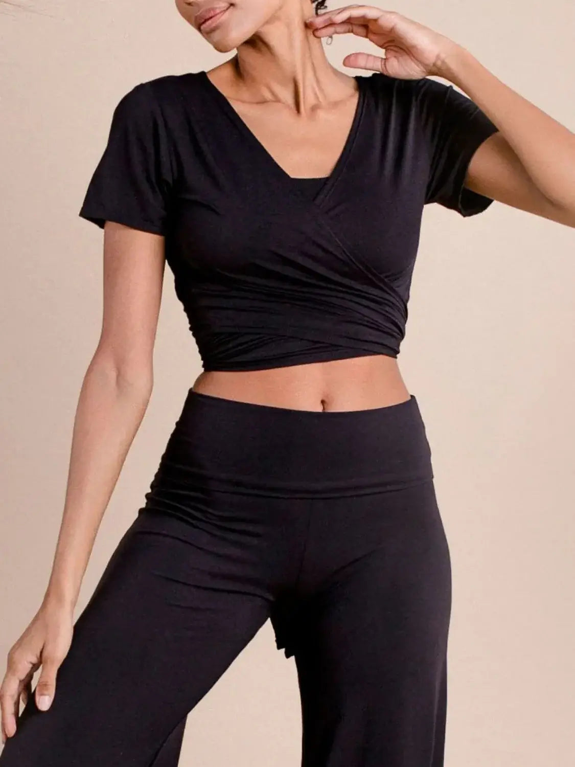 Tied Surplice Short Sleeve Top - Trendsi - Flyclothing LLC