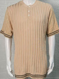 Men's Plus Size Ribbed Quarter Button Round Neck Striped Trim Polo - Trendsi