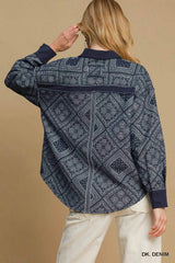 Umgee Paisley Print Denim Shirt Jacket - Trendsi - Flyclothing LLC