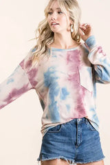 BiBi Tie Dye Print Terry Top With Front Patch Pocket - Trendsi - Flyclothing LLC