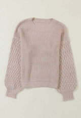 Cable-Knit Round Neck Dropped Shoulder Sweater - Trendsi - Flyclothing LLC