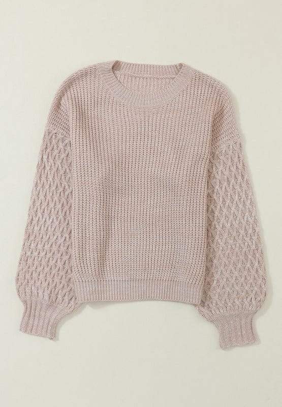 Cable-Knit Round Neck Dropped Shoulder Sweater - Trendsi - Flyclothing LLC