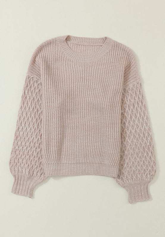 Cable-Knit Round Neck Dropped Shoulder Sweater - Trendsi - Flyclothing LLC