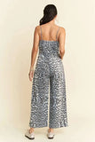 Davi & Dani Leopard Spaghetti Straps Wide Leg Jumpsuit - Trendsi